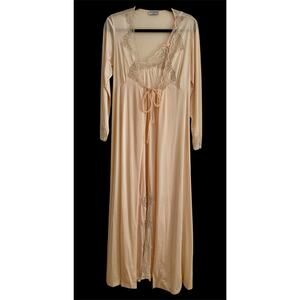 Vintage Lily Of France Rosa Puleo-Szulë Peach Lace Peignoir Robe Gown Set Size M